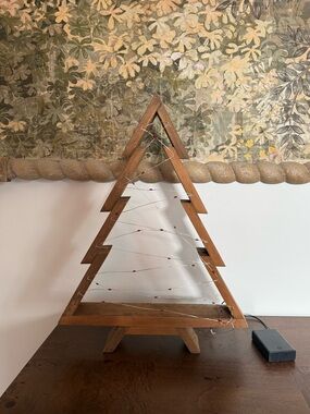 Handmade Wood Tree Decor With Red Lights